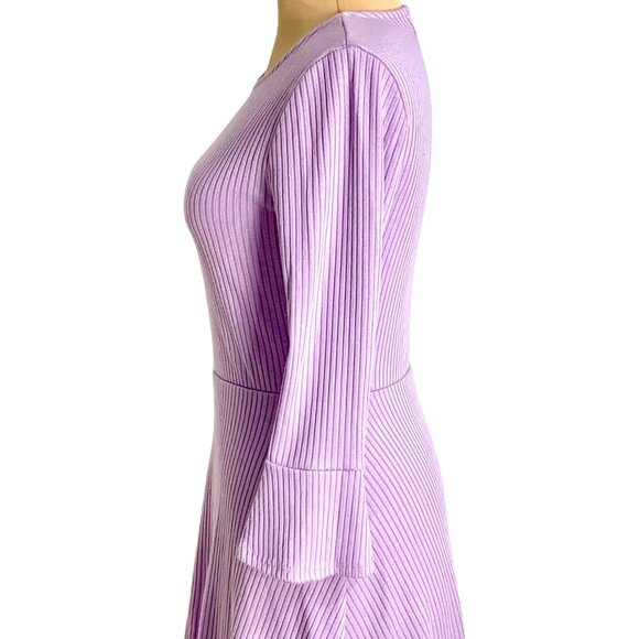 Urban Outfitters Lilac Ribbed  Skater Dress Fluted Bell 3/4 Sleeve Fit & Flare - Picture 4 of 11